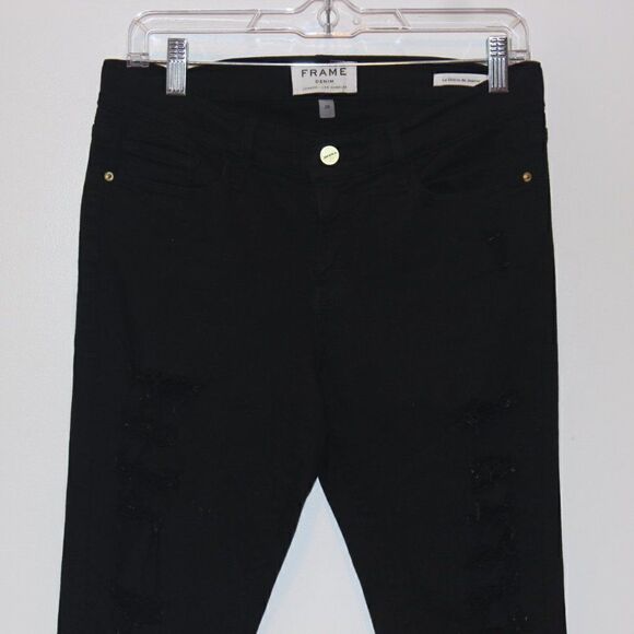 Frame Denim Black Le Skinny de Jeanne Ripped Jeans Women Size 29 - Picture 3 of 13